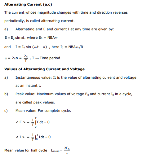 Class 12 Physics Notes - Alternating Current