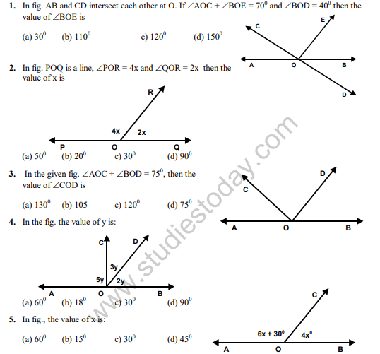 CBSE Class 9 Lines and Angles MCQs Set B, Multiple Choice Questions for