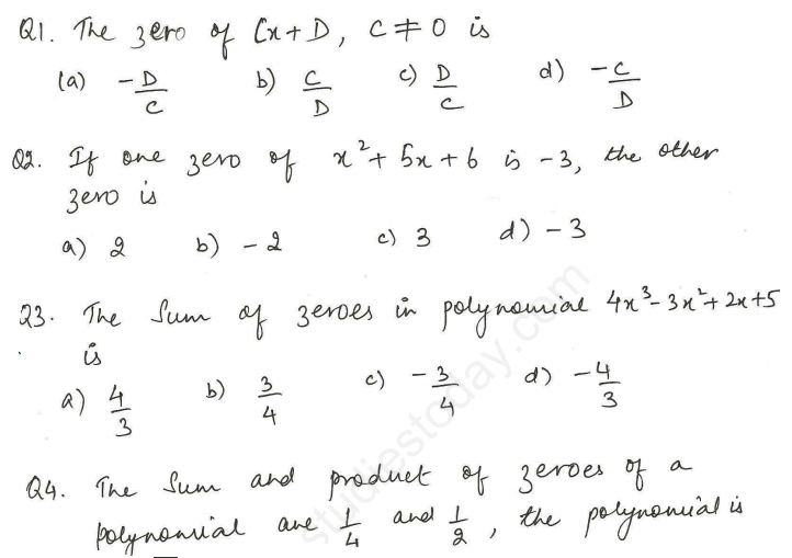 CBSE Class 10 Mathematics Polynomials Assignment Set H