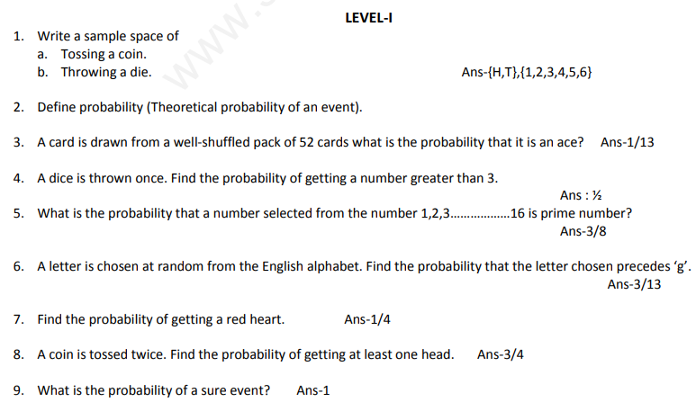 CBSE Class 10 Mathematics Probability Assignment Set B