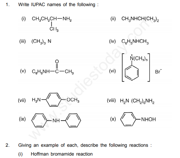 CBSE Class 12 Chemistry Amines Questions