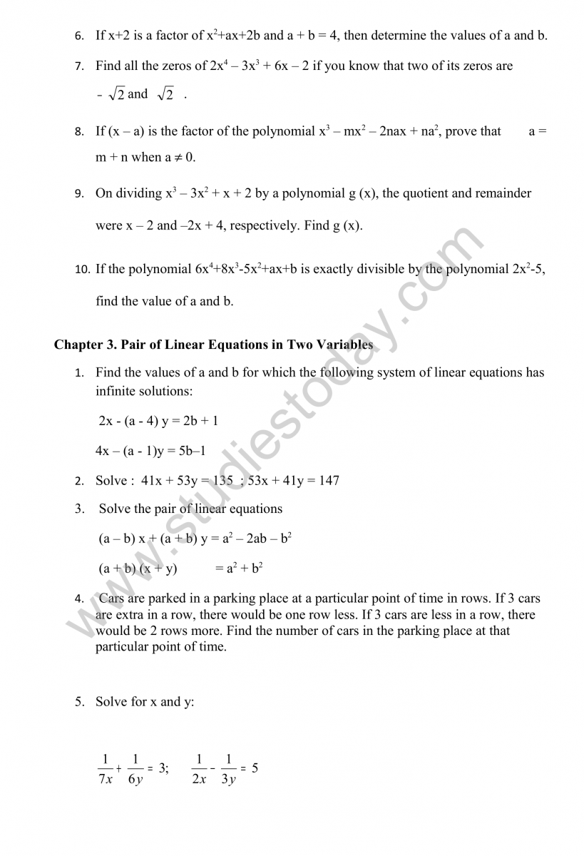 CBSE Class 10 Mathematics HOTs Questions Part A-02