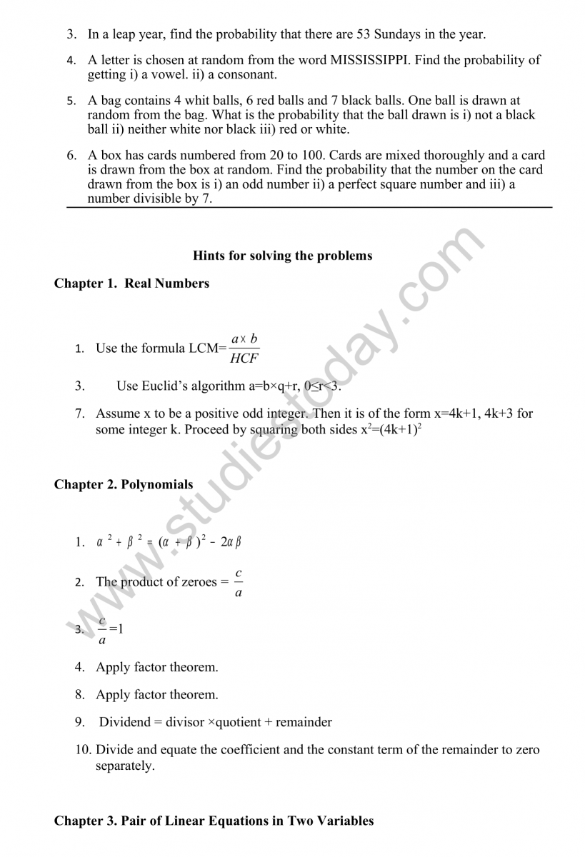 CBSE Class 10 Mathematics HOTs Questions Part A-15