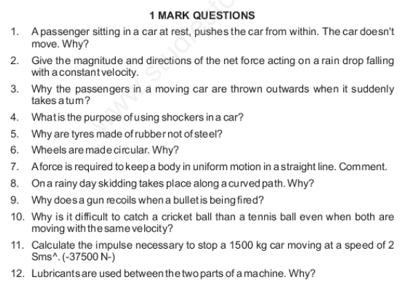 CBSE Class 11 Physics Law of Motion Assignment