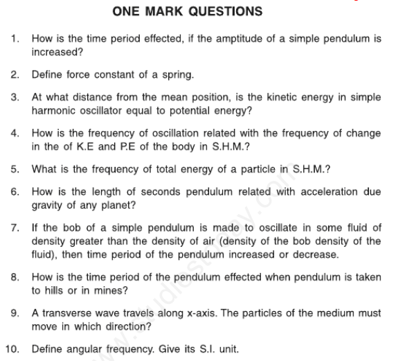 CBSE Class 11 Physics Oscillations and Waves Assignment