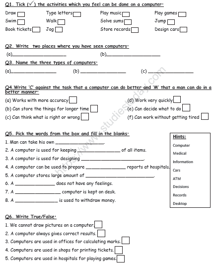 CBSE Class 2 Computers Practice Worksheet (4) 1