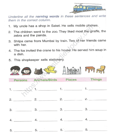CBSE Class 2 English Practice Worksheets (68) - Naming Words