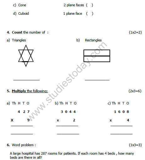 CBSE Class 3 Maths Sample Paper Set C
