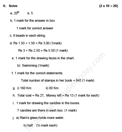 CBSE Class 3 Mathematics Sample Paper Set K