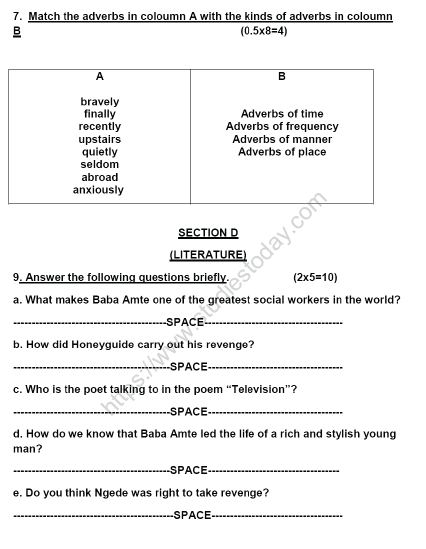 CBSE Class 5 English Sample Paper Set S