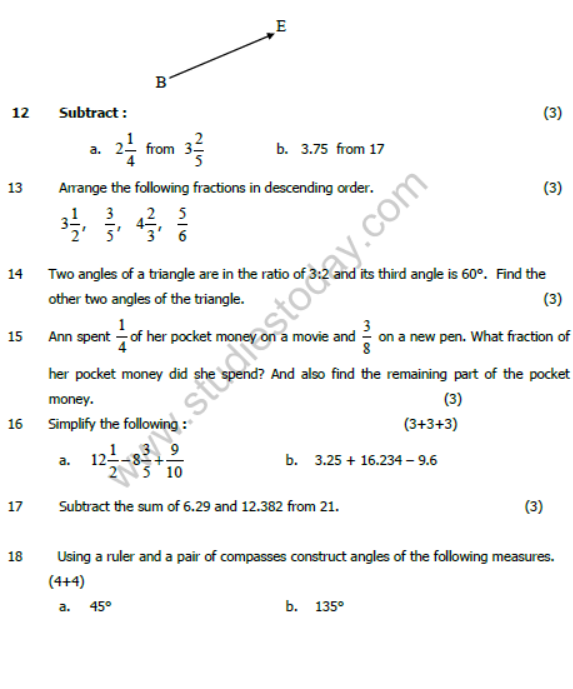 CBSE Class 6 Mathematics Sample Paper Set F