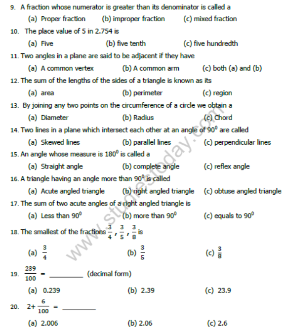 CBSE Class 6 Mathematics Sample Paper Set G