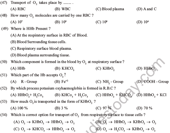 NEET Biology Breathing and Exchange of Gases MCQs Set B-11