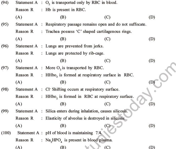 NEET Biology Breathing and Exchange of Gases MCQs Set B-25
