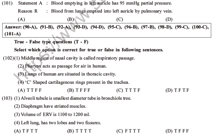 NEET Biology Breathing and Exchange of Gases MCQs Set B-26