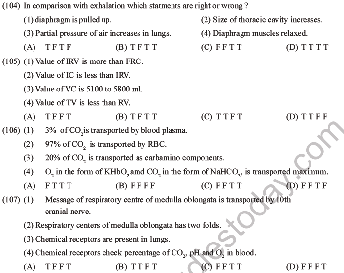 NEET Biology Breathing and Exchange of Gases MCQs Set B-27