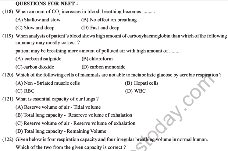 NEET Biology Breathing and Exchange of Gases MCQs Set B-32