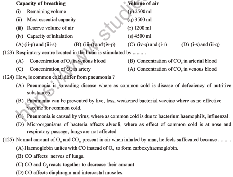 NEET Biology Breathing and Exchange of Gases MCQs Set B-33