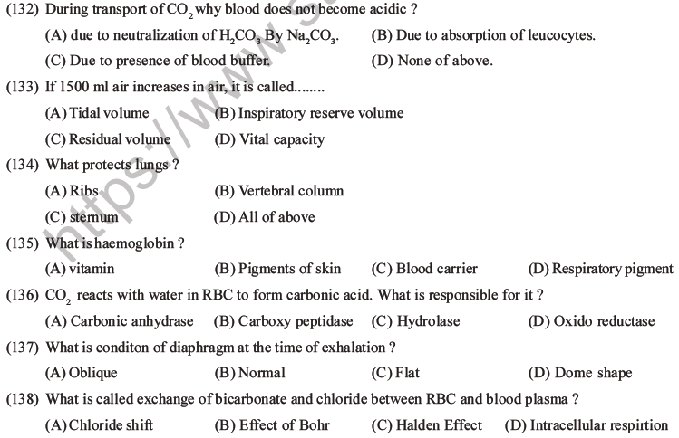 NEET Biology Breathing and Exchange of Gases MCQs Set B-35