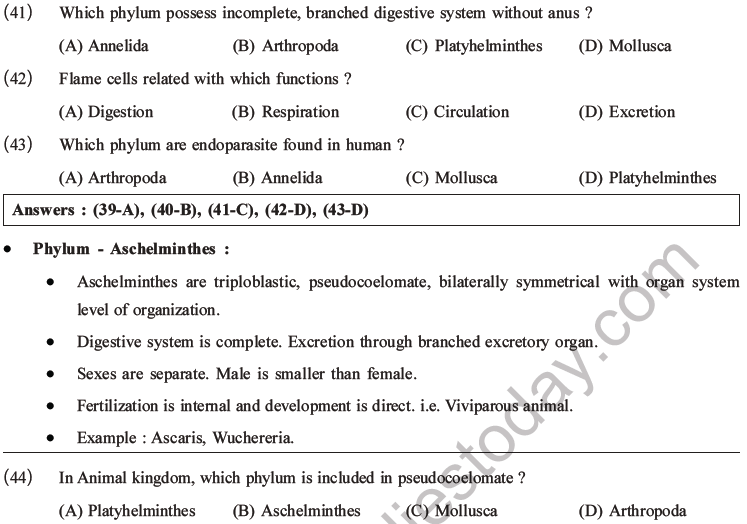 NEET Biology Classification of Animal Kingdom MCQs Set A-11