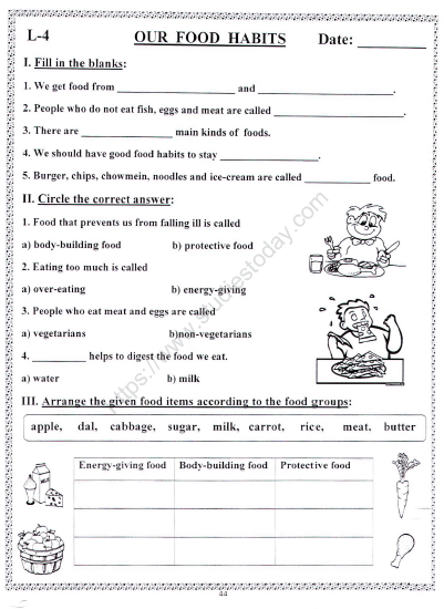 CBSE Class 2 EVS Practice Worksheets (75) - Our Food Habits 1