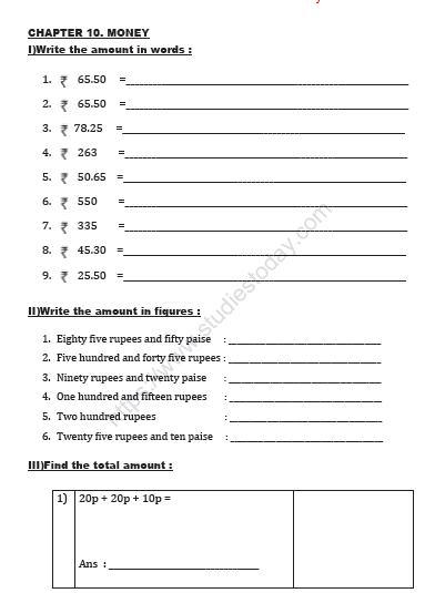 CBSE Class 2 Maths Practice Worksheets (123) - Money 1