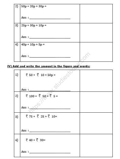 CBSE Class 2 Maths Practice Worksheets (123) - Money 2