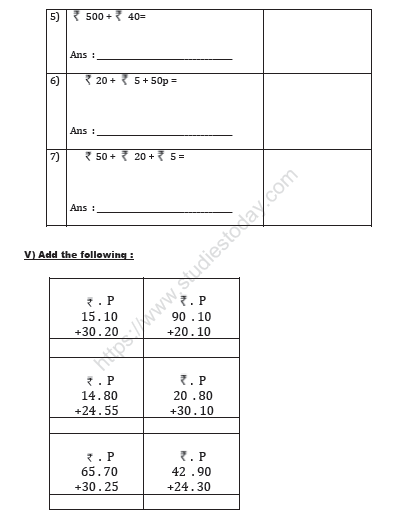 CBSE Class 2 Maths Practice Worksheets (123) - Money 3