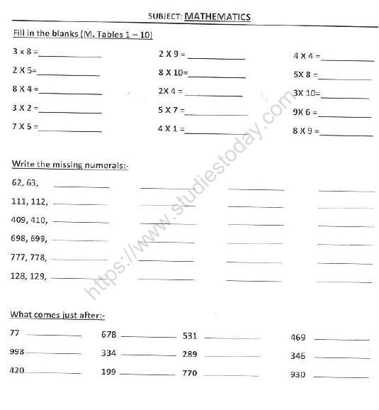 CBSE Class 2 Maths Practice Worksheets (125) - Revision 1