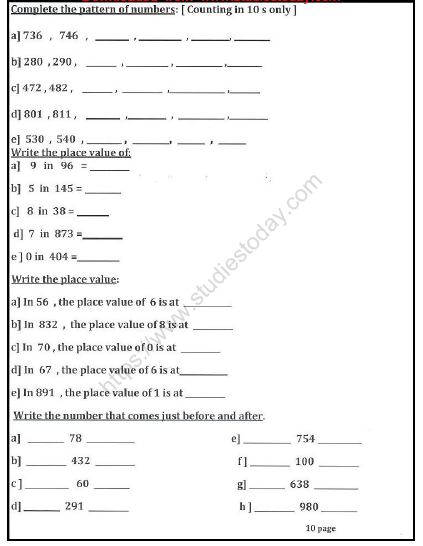 CBSE Class 2 Maths Practice Worksheets (125) - Revision 10