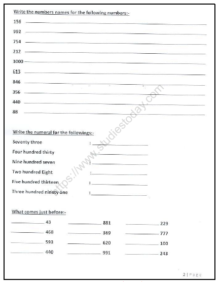 CBSE Class 2 Maths Practice Worksheets (125) - Revision 2