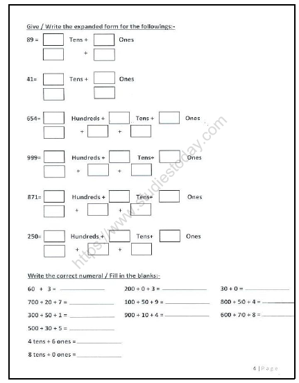 CBSE Class 2 Maths Practice Worksheets (125) - Revision 4
