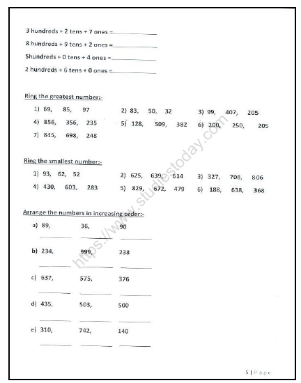 CBSE Class 2 Maths Practice Worksheets (125) - Revision 5