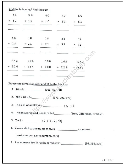 CBSE Class 2 Maths Practice Worksheets (125) - Revision 7