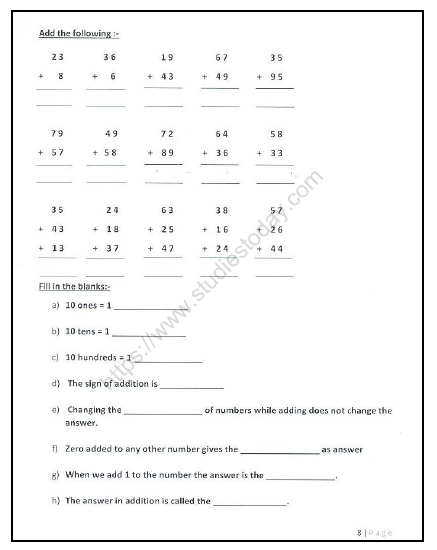 CBSE Class 2 Maths Practice Worksheets (125) - Revision 8