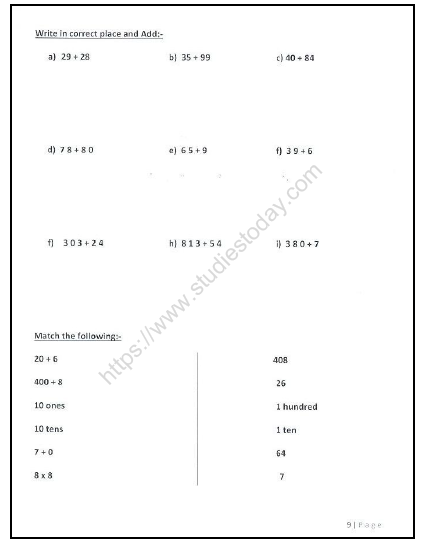 CBSE Class 2 Maths Practice Worksheets (125) - Revision 9