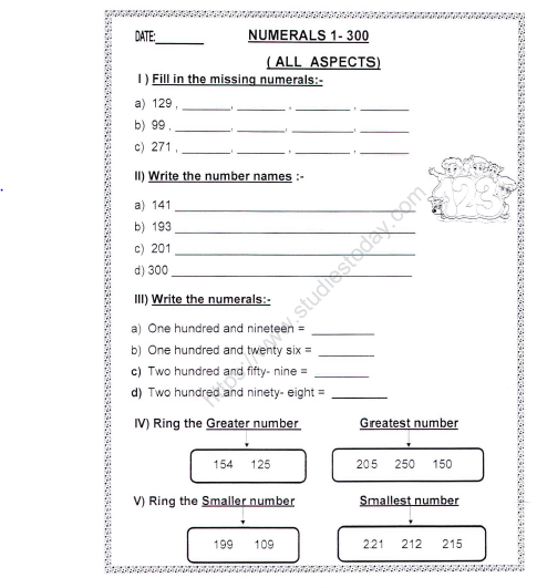 CBSE Class 2 Maths Practice Worksheets (144) - Nomerals 1