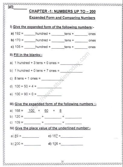 CBSE Class 2 Maths Practice Worksheets (145) - Expanded Forms 1