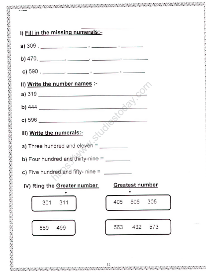 CBSE Class 2 Maths Practice Worksheets (148) - Numerals 1