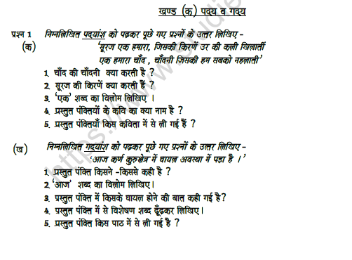 CBSE Class 5 Hindi Question Paper Set Y Solved 1