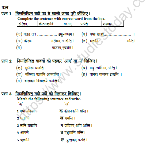 CBSE Class 5 Sanskrit Question Paper Set J 1