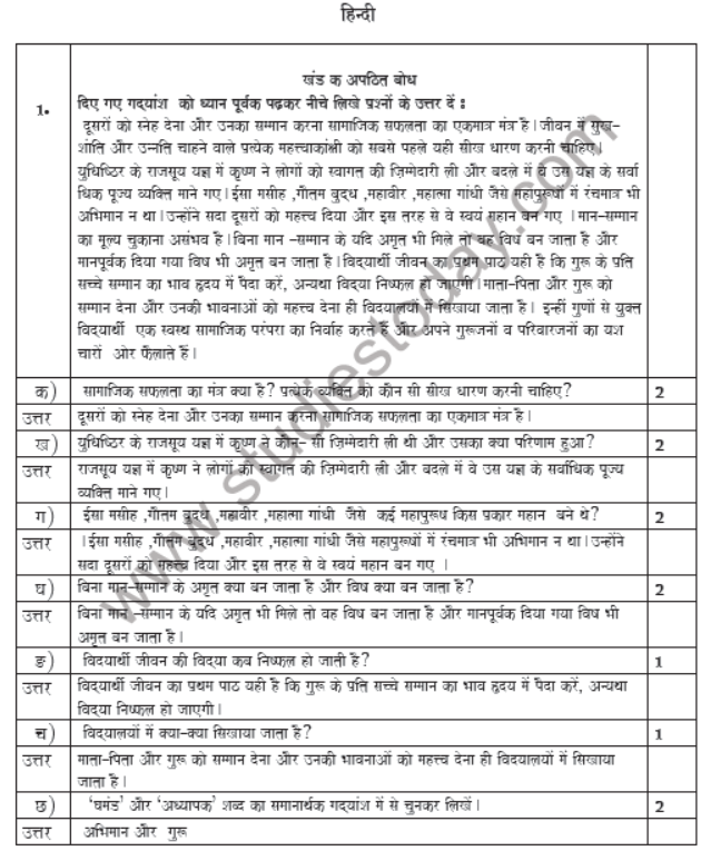 CBSE Class 7 Hindi Sample Paper Set C