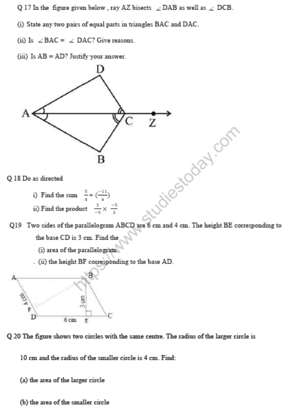 CBSE Class 7 Mathematics Sample Paper Set L