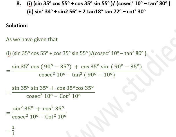 ML Aggarwal Solutions Class 10 Maths Chapter 18 Trigonometric Identities-8