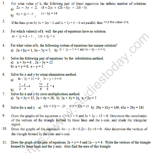 CBSE Class 10 Mathematics Pair of Linear Equation In Two Variables Worksheet Set D