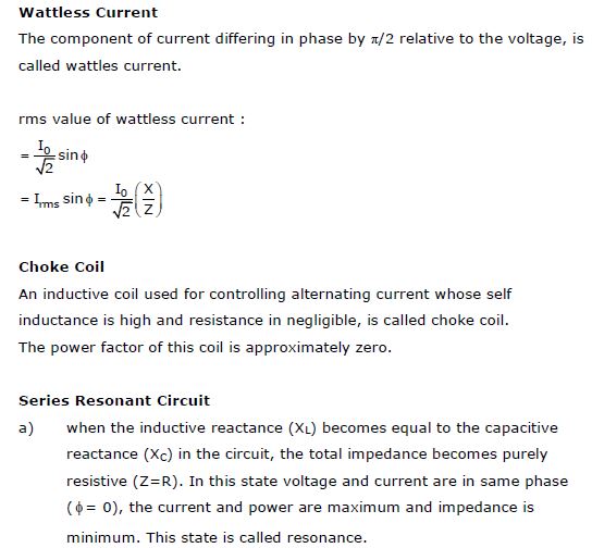 CBSE Class 12 Physics Notes - Alternating Current