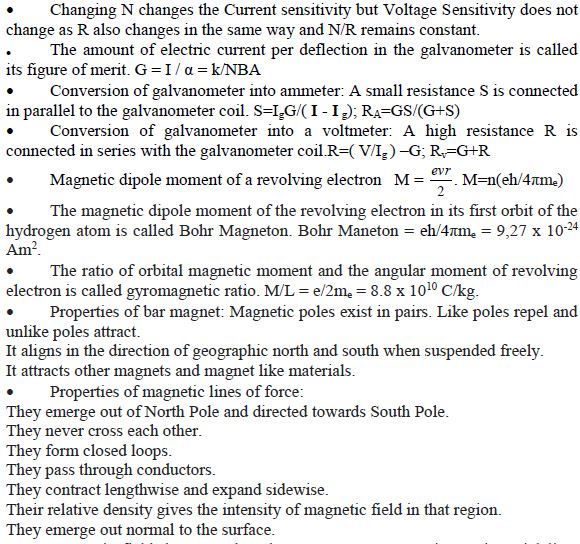 CBSE Class 12 Physics Notes - Magnetic Effects of Current and Megnetism