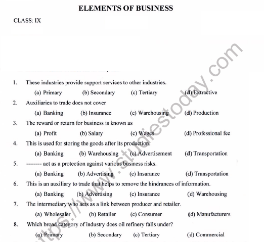 CBSE Class 9 Elements of Business Question Paper Set A Solved 1
