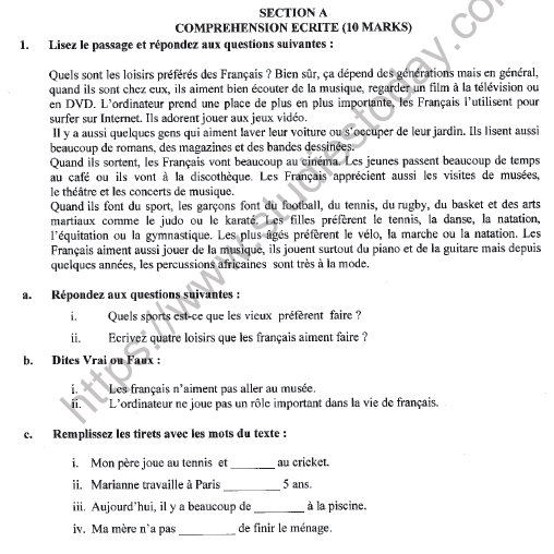 CBSE Class 9 French Question Paper Set E Solved 1