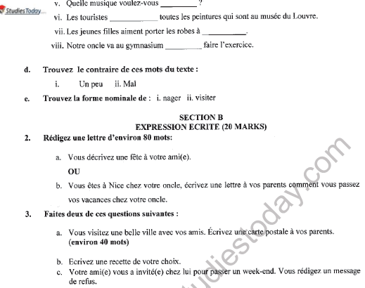 CBSE Class 9 French Question Paper Set E Solved 2